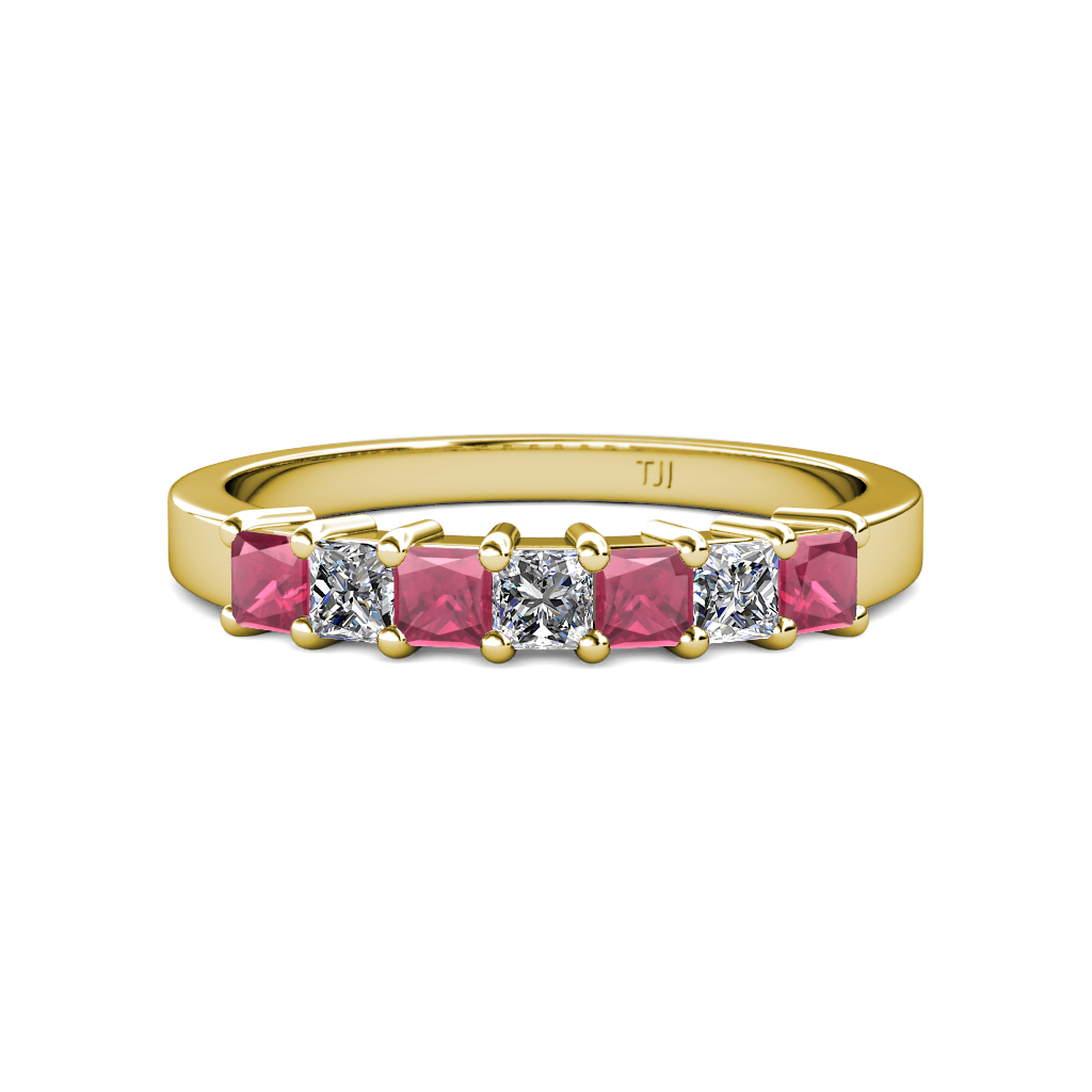 Evia 1.08 ctw Rhodolite Garnet and Natural Diamond Wedding Band 