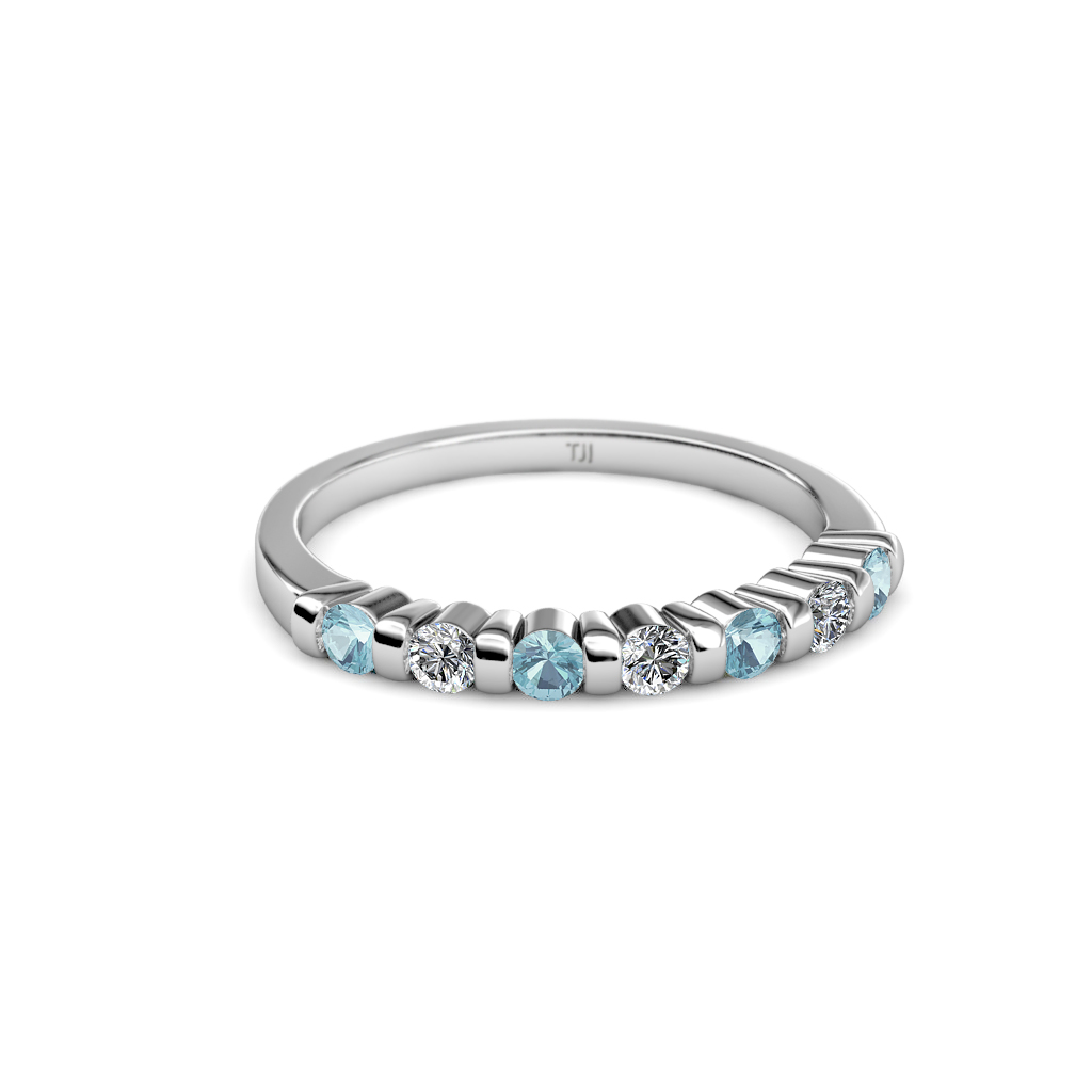 Macie Aquamarine and Diamond Wedding Band 