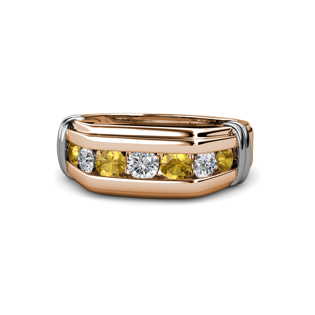 Brad 1.01 ctw Citrine and Lab Grown Diamond 7 Stone Men Wedding Ring 