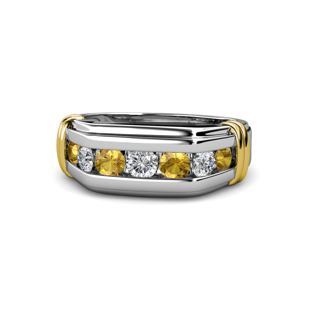 Brad 1.01 ctw Citrine and Lab Grown Diamond 7 Stone Men Wedding Ring 