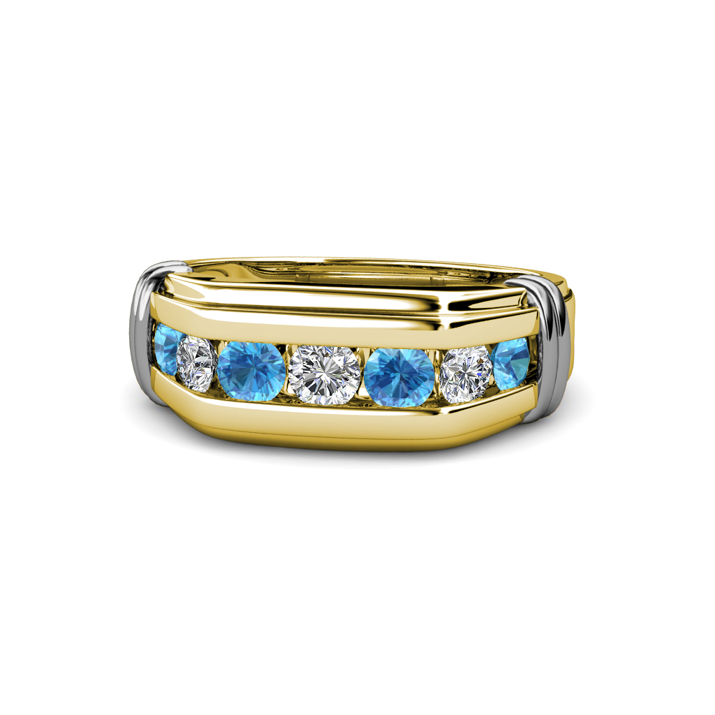 Brad 1.01 ctw Blue Topaz and Lab Grown Diamond 7 Stone Men Wedding Ring 