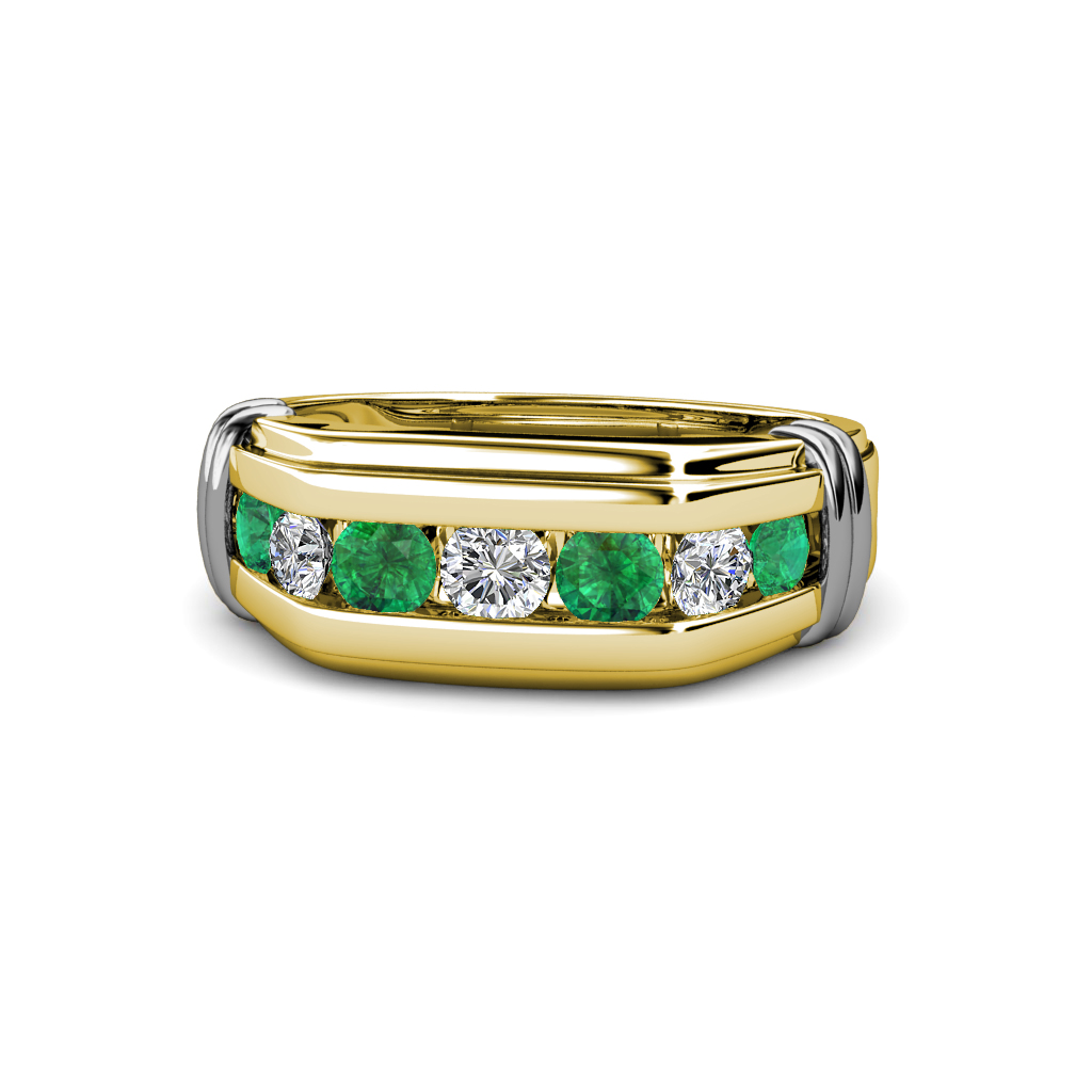 Brad 1.01 ctw Emerald and Lab Grown Diamond 7 Stone Men Wedding Ring 